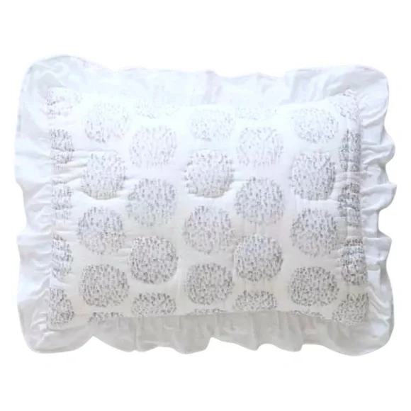 NIP Anthropologie Tindari Shams Cotton Ivory + Gray Scalloped Trim Hand Screened - Picture 1 of 9